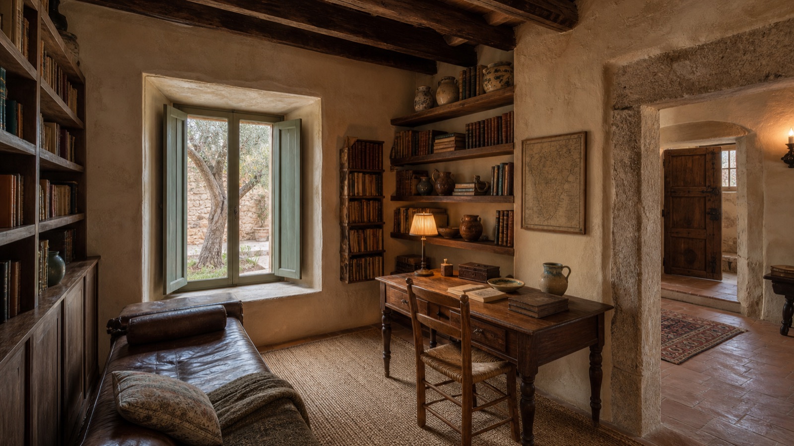 Entrance library at Casa Almendro